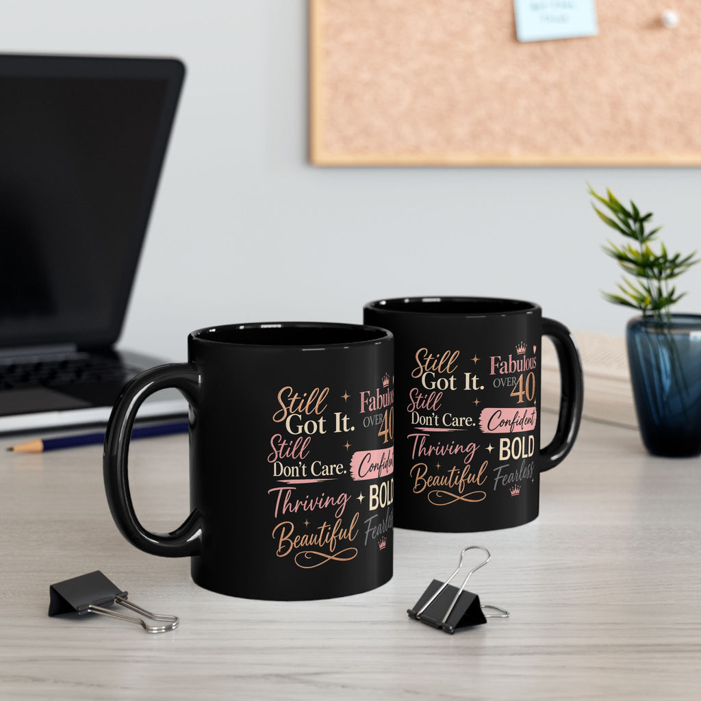 Fabulous Over 40 Typography Black Mug | 11oz 15oz